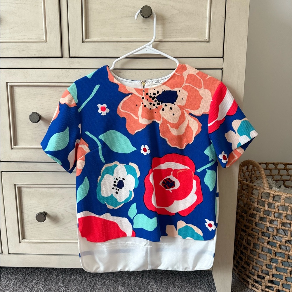 Kate Spade Blue and Red Floral Short Sleeve Tee